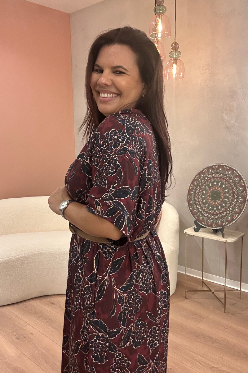 Vestido Hunny Malha Fria Floral Bordô