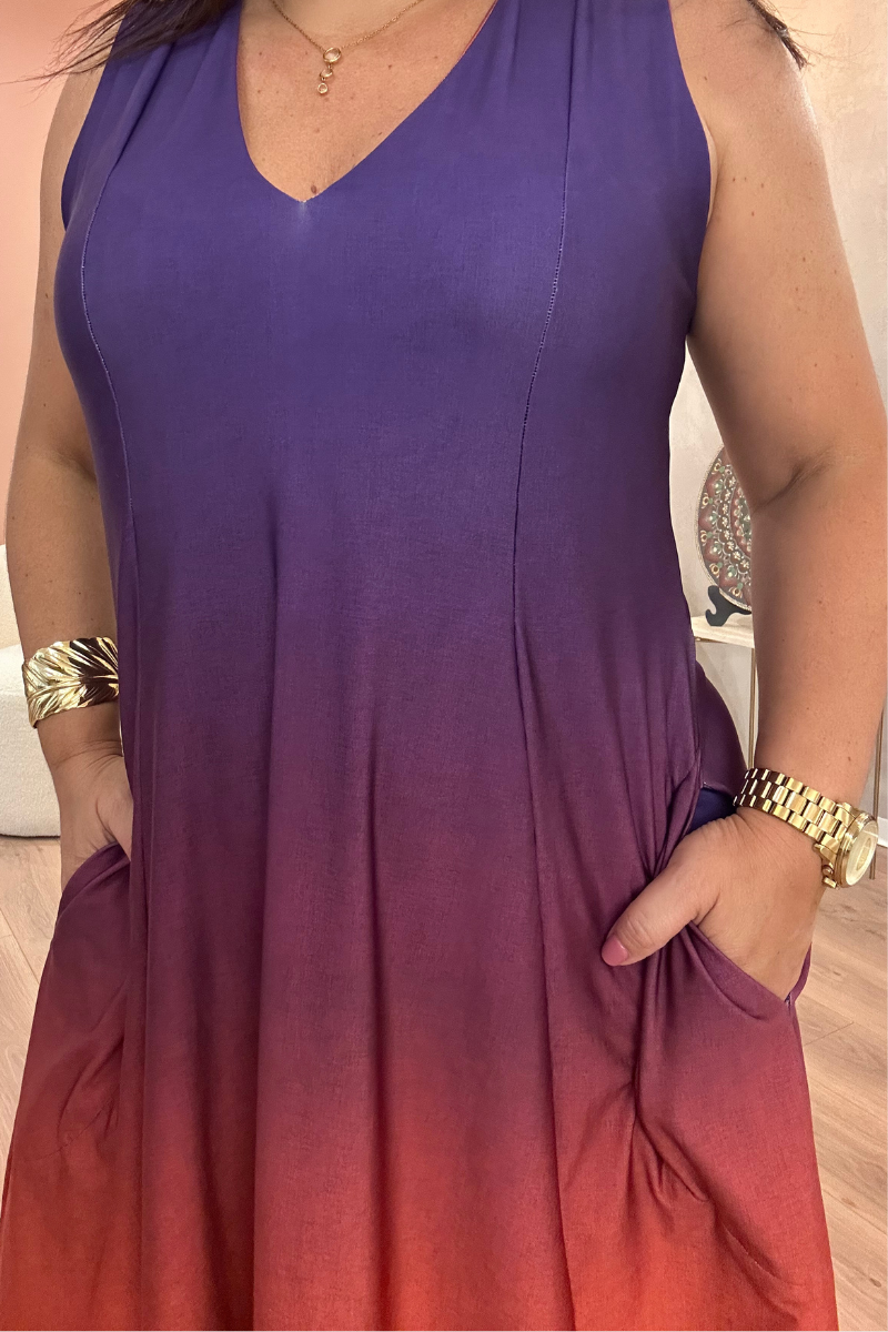 Vestido Curto Degradê Tropical Brasil Roxo