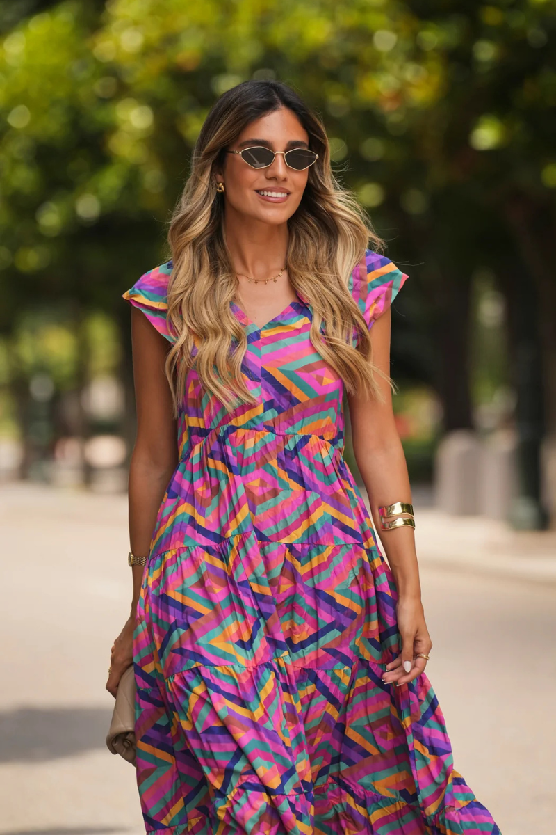 Vestido Bohome Folhos Estampado