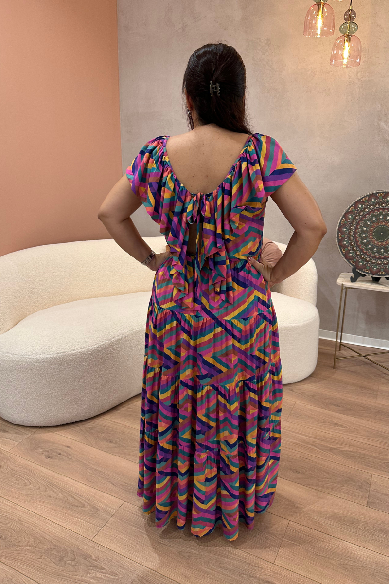 Vestido Bohome Folhos Estampado