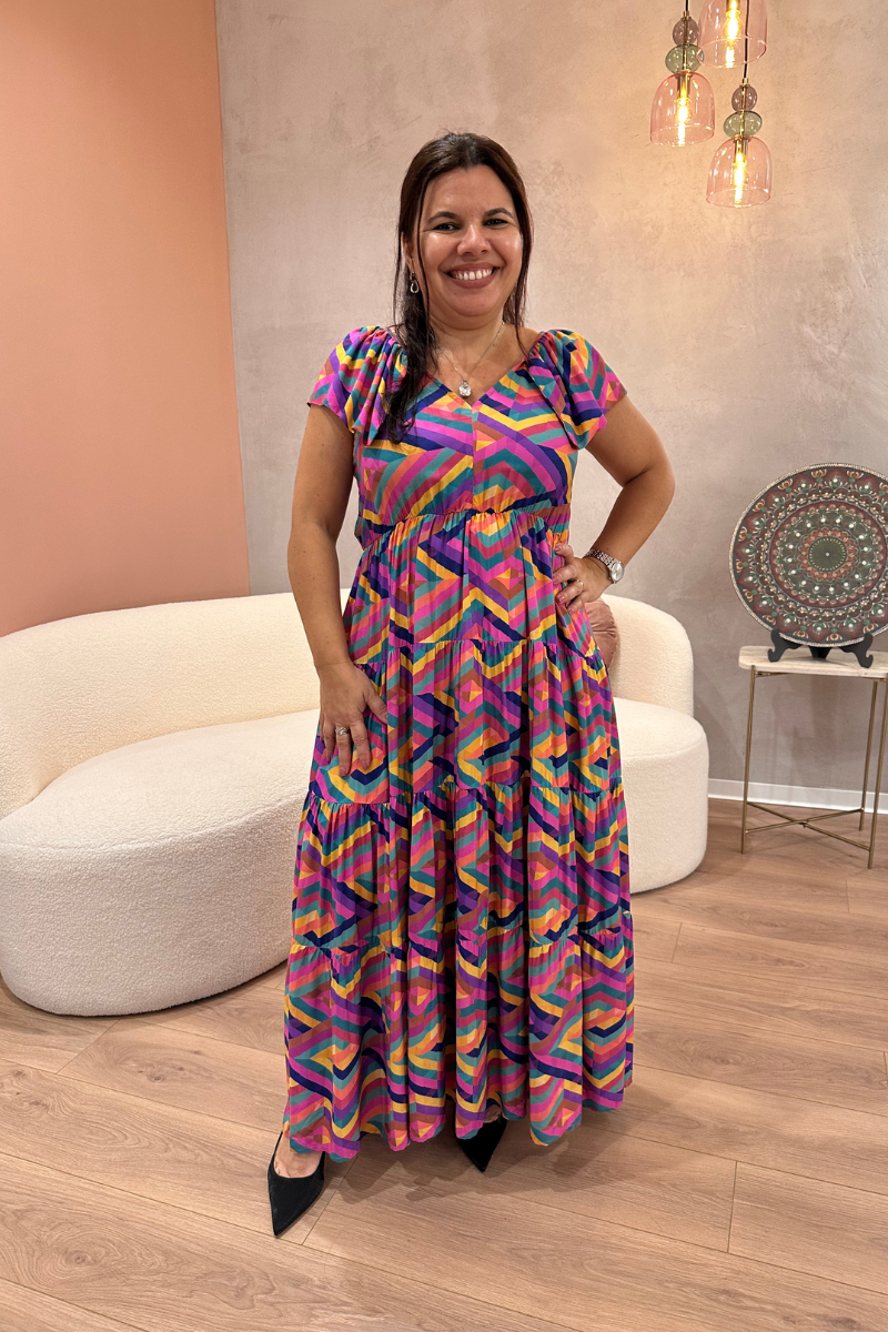 Vestido Bohome Folhos Estampado