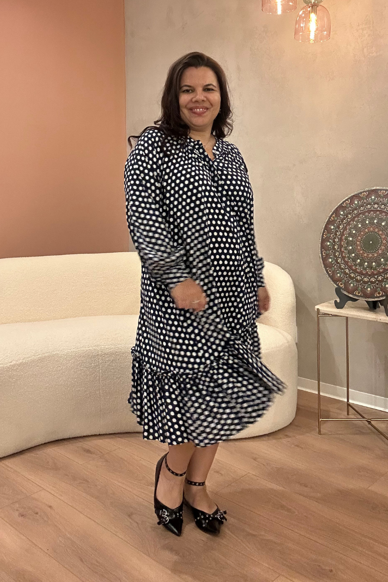 Vestido Bohome Bolas Azul Marinho