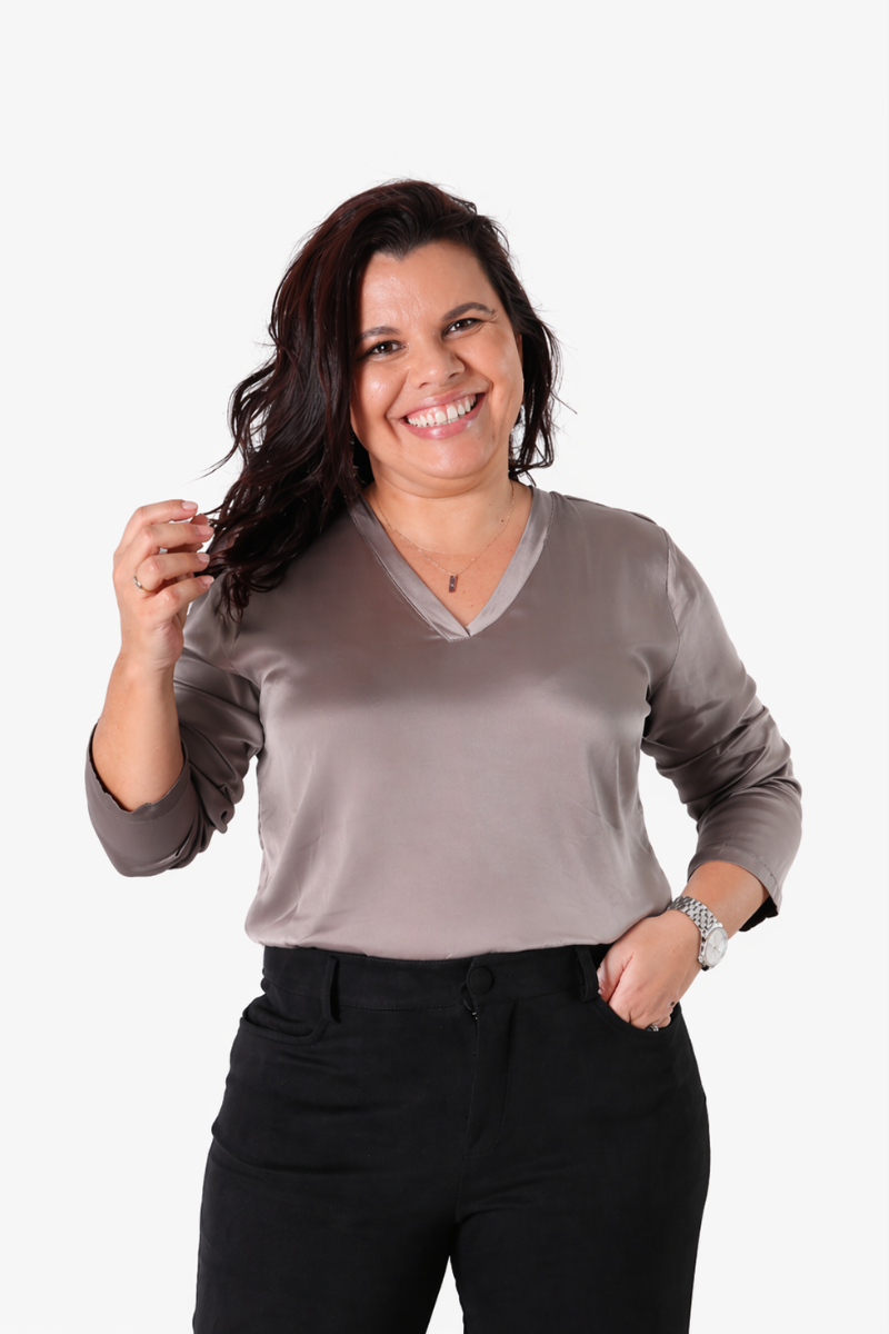 Blusa Rüga Acetinada Taupe