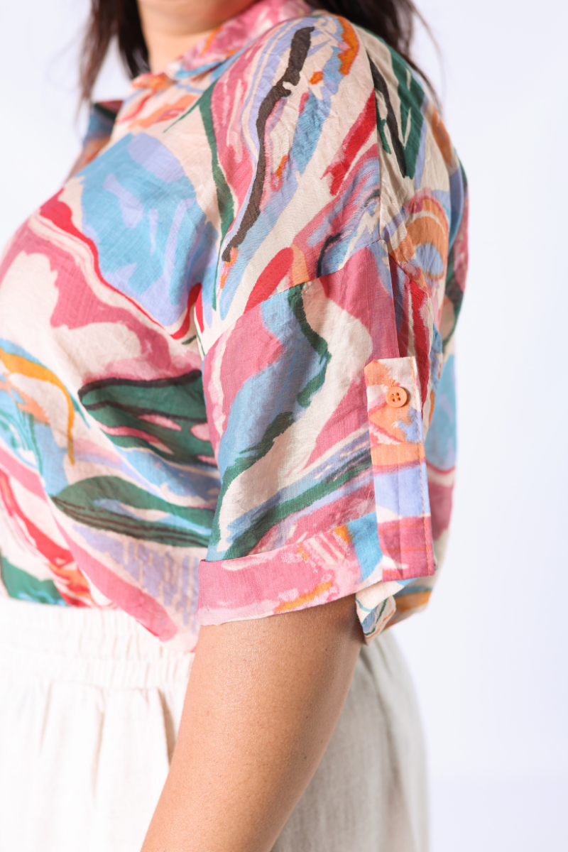 Blusa Botão Abstrata Rosa