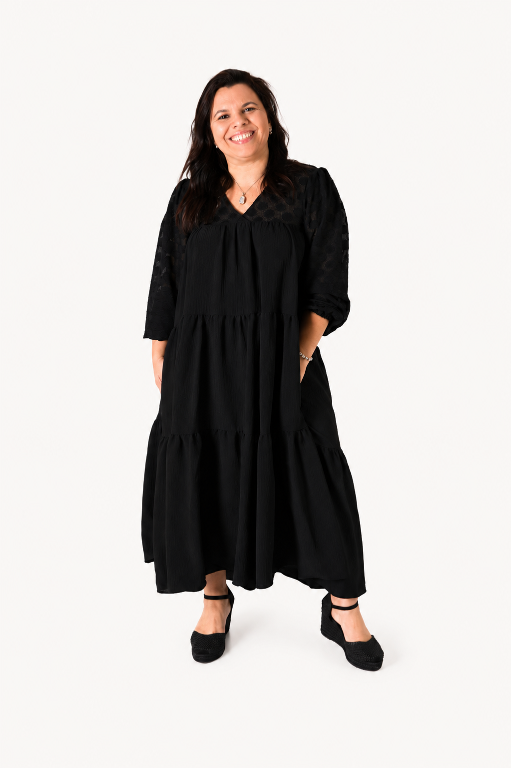 Vestido Bohome Folhos Preto