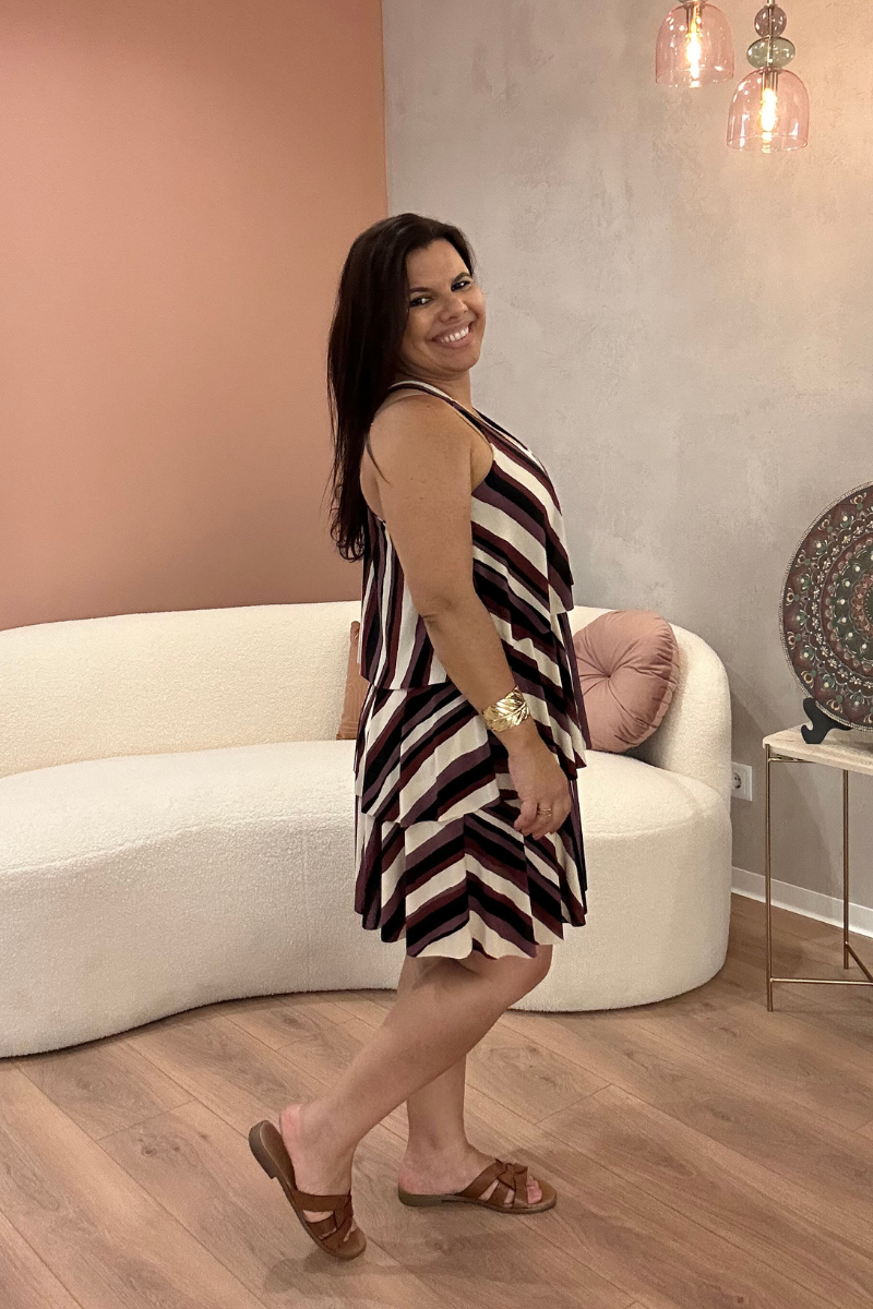 Vestido Curto Folhos Tropical Brasil Roxo