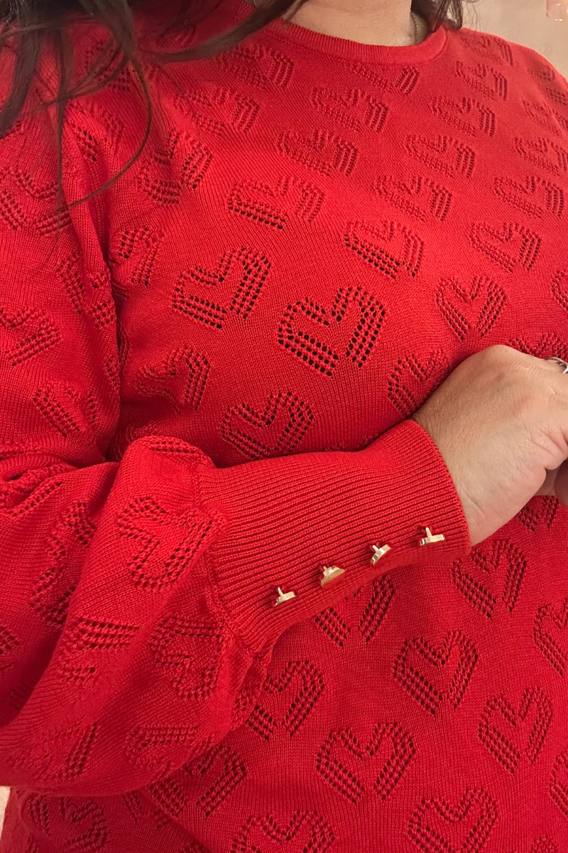Camisola Rüga Corações Perfurados Vermelho