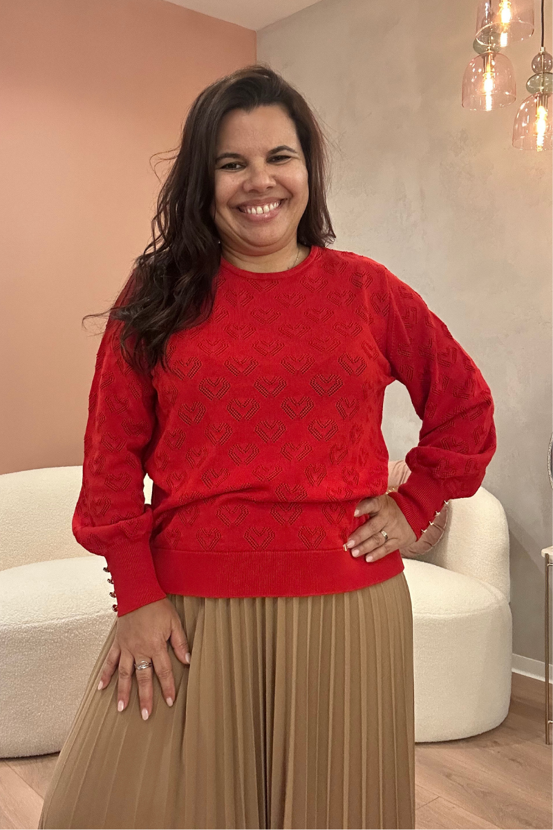 Camisola Rüga Corações Perfurados Vermelho