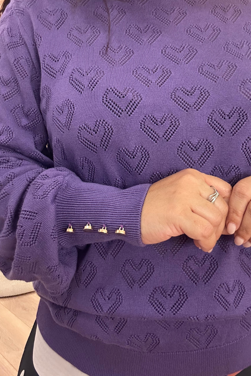 Camisola Rüga Corações Perfurados Roxo