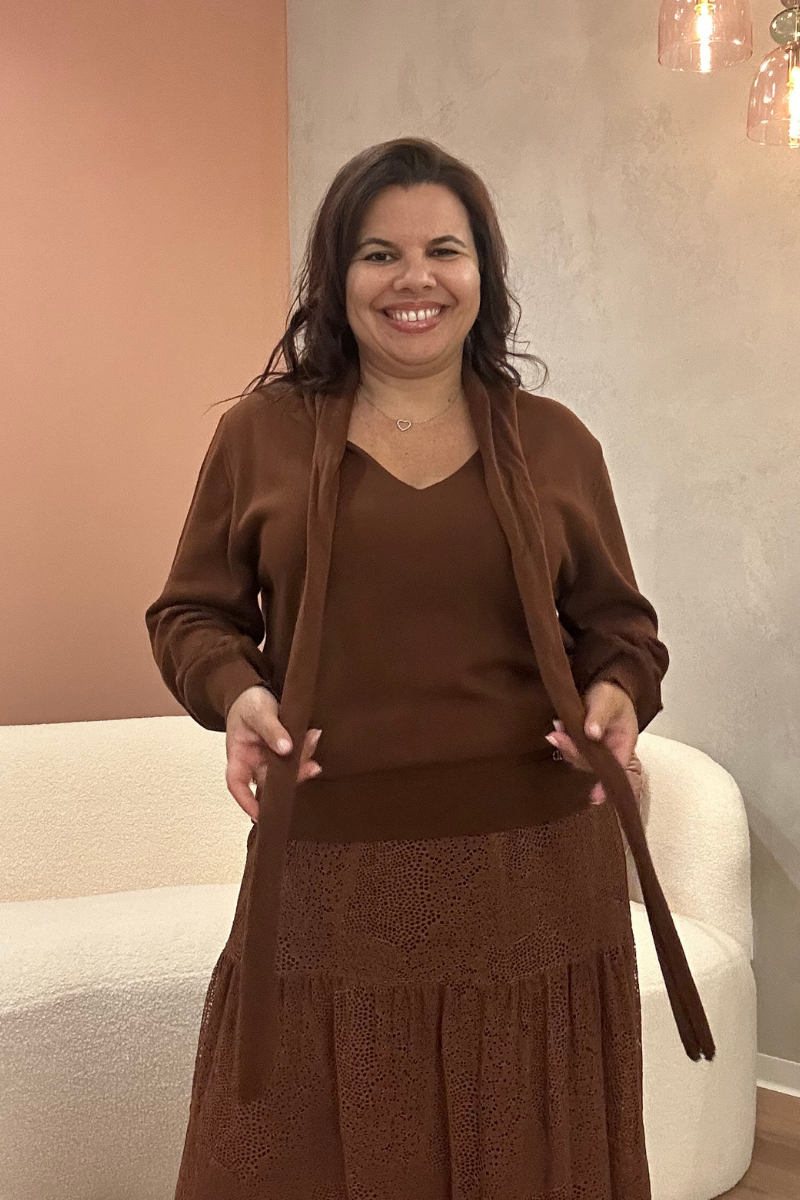 Camisola Rüga com Laço Castanho