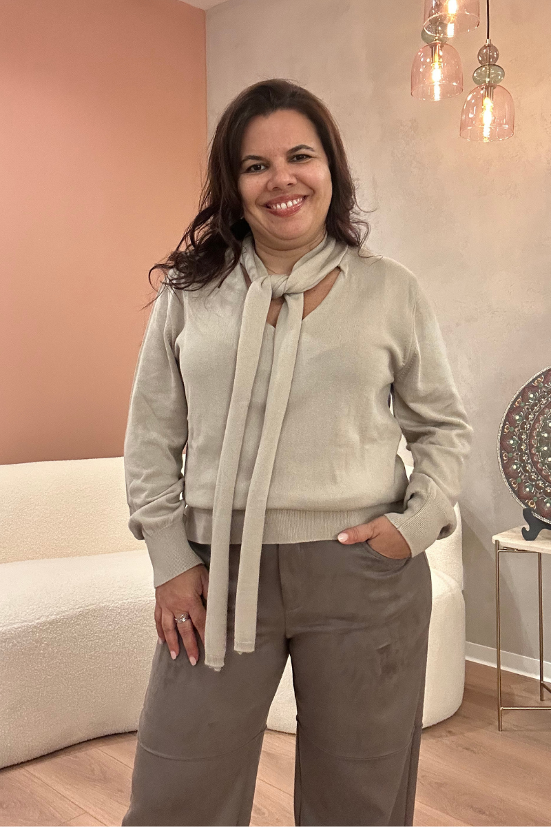 Camisola Rüga com Laço Beige