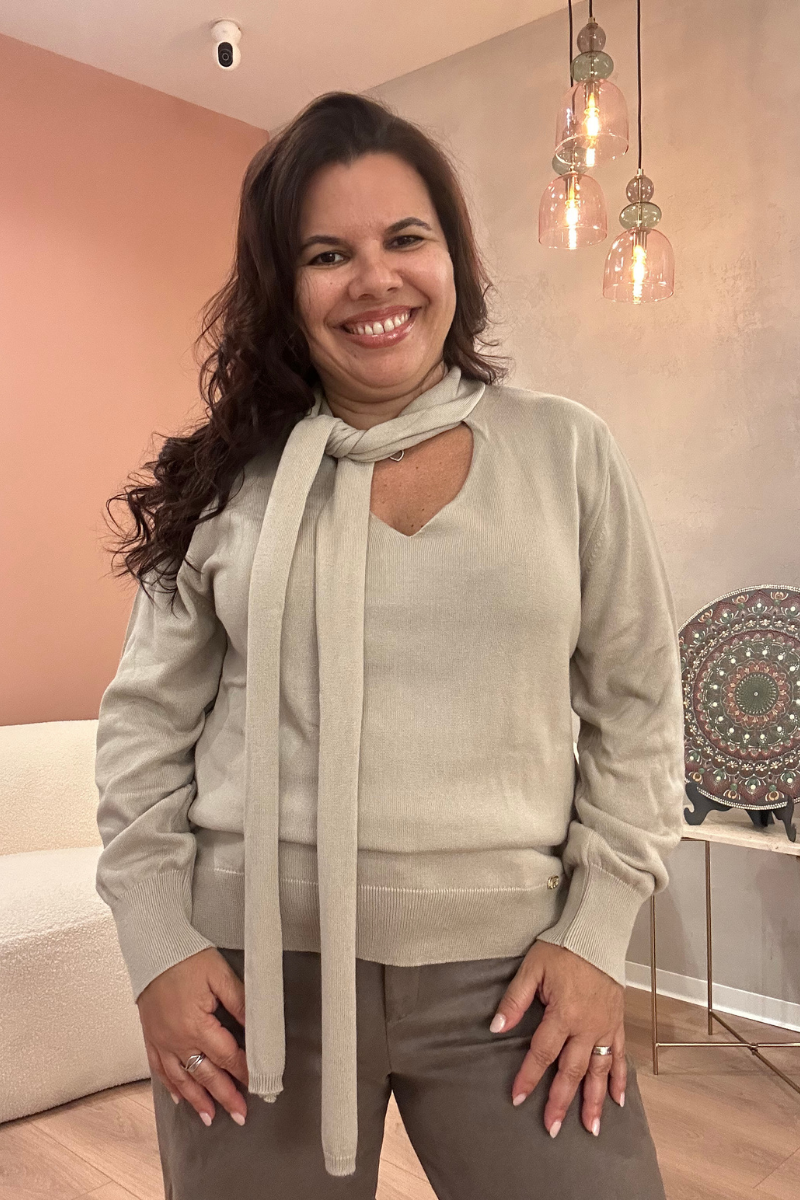 Camisola Rüga com Laço Beige