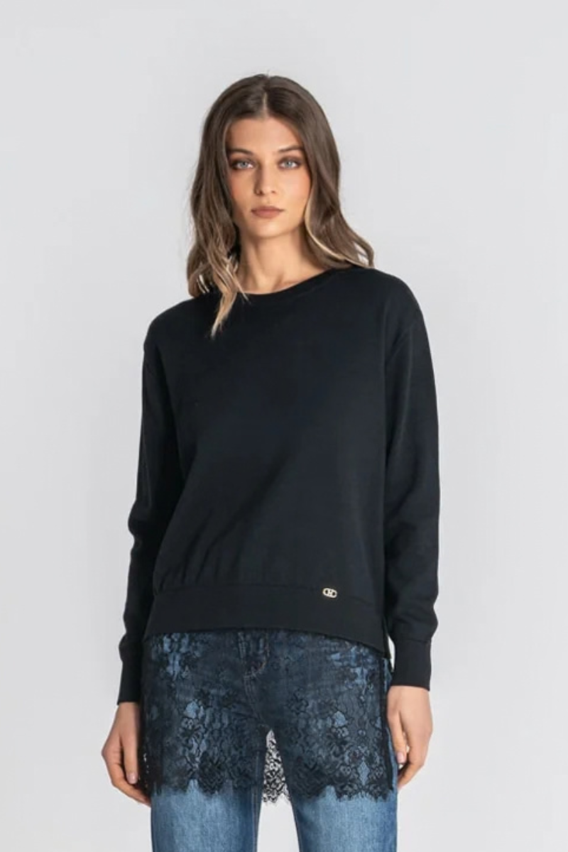 Camisola Rüga Oversize com Renda Preta
