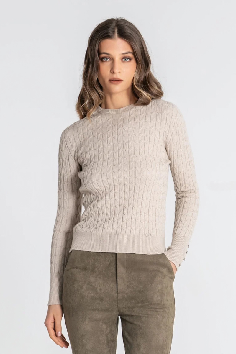 Camisola Rüga Tranças com Botões Beige