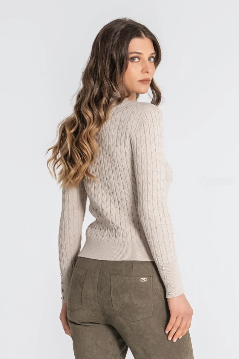 Camisola Rüga Tranças com Botões Beige