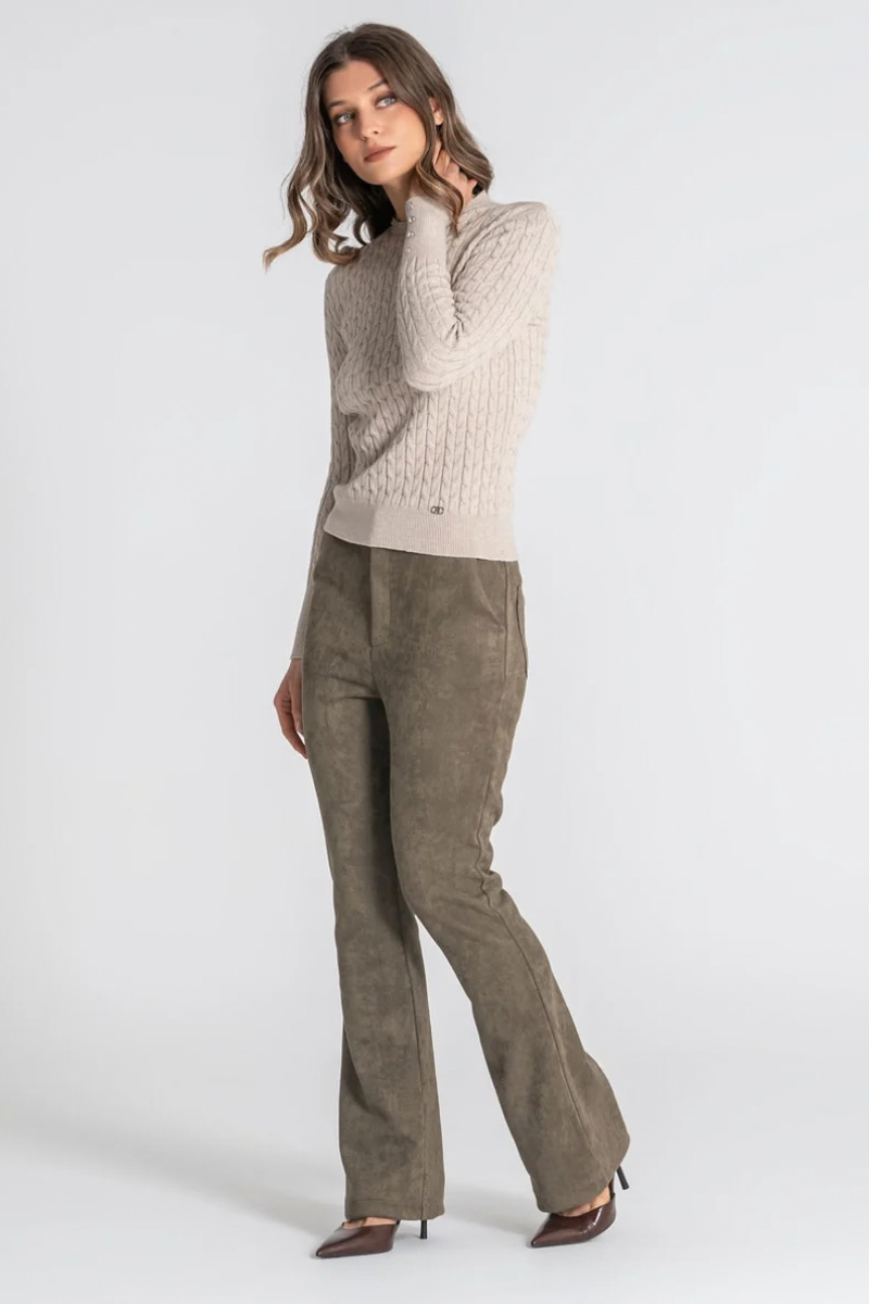 Camisola Rüga Tranças com Botões Beige