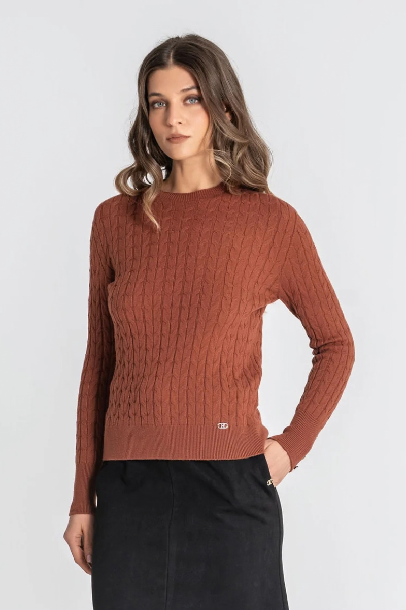 Camisola Rüga Tranças com Botões Castanho