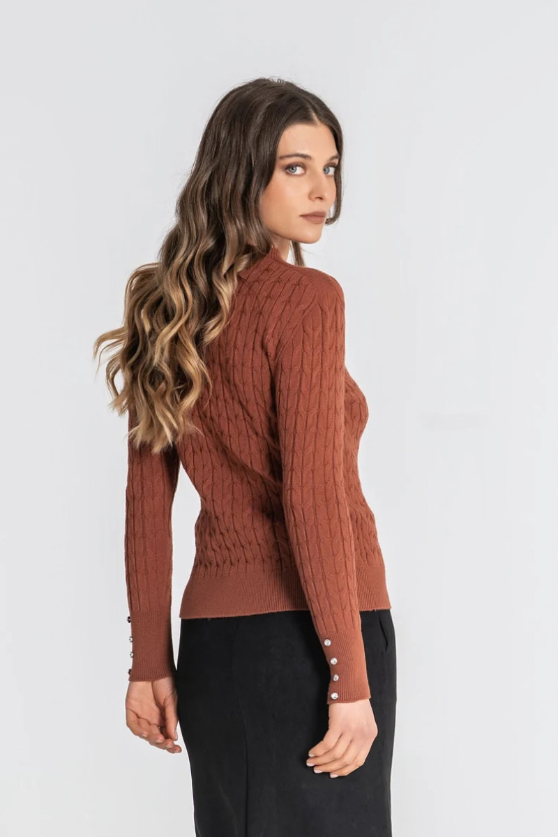 Camisola Rüga Tranças com Botões Castanho
