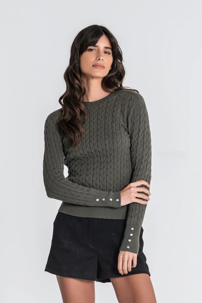 Camisola Rüga Tranças com Botões Verde