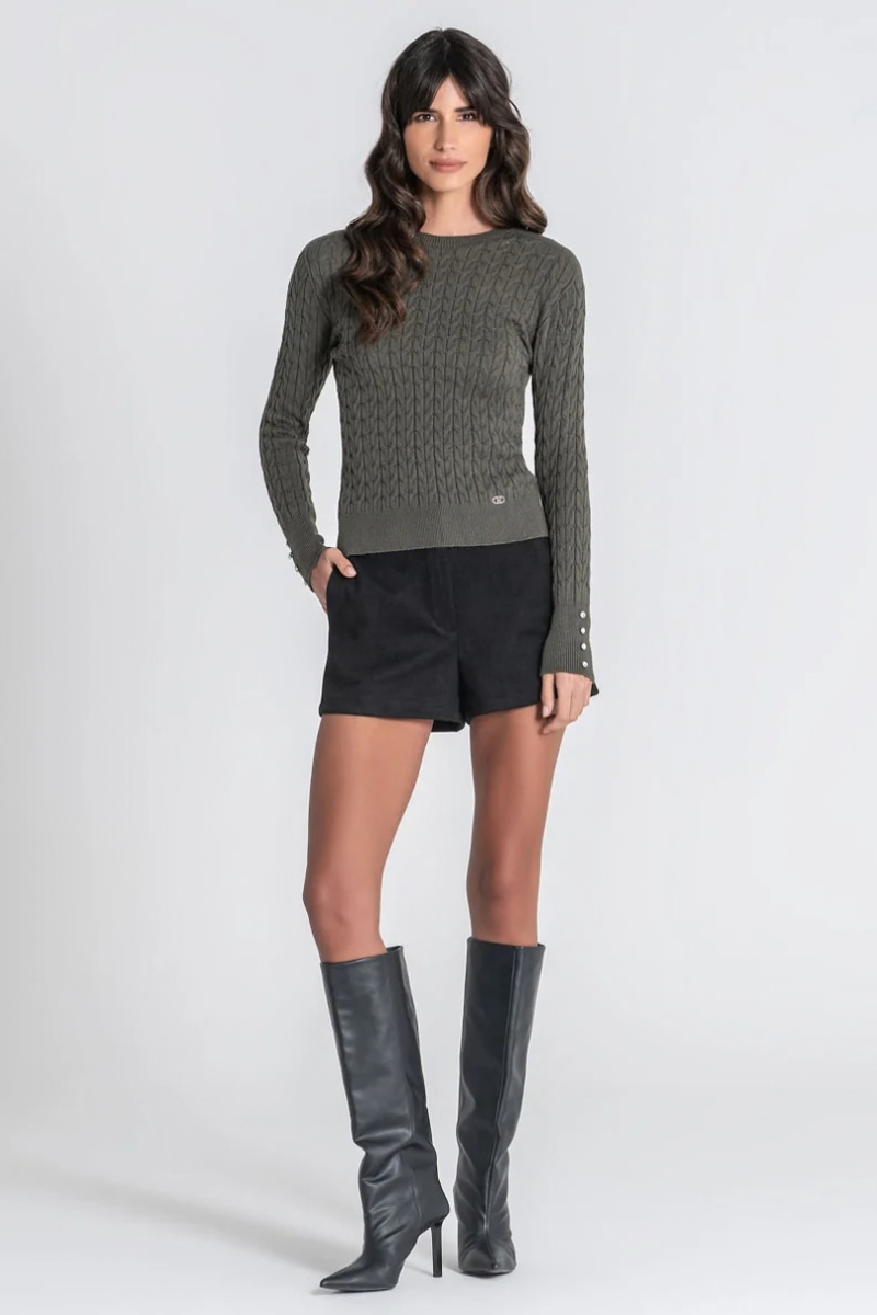 Camisola Rüga Tranças com Botões Verde