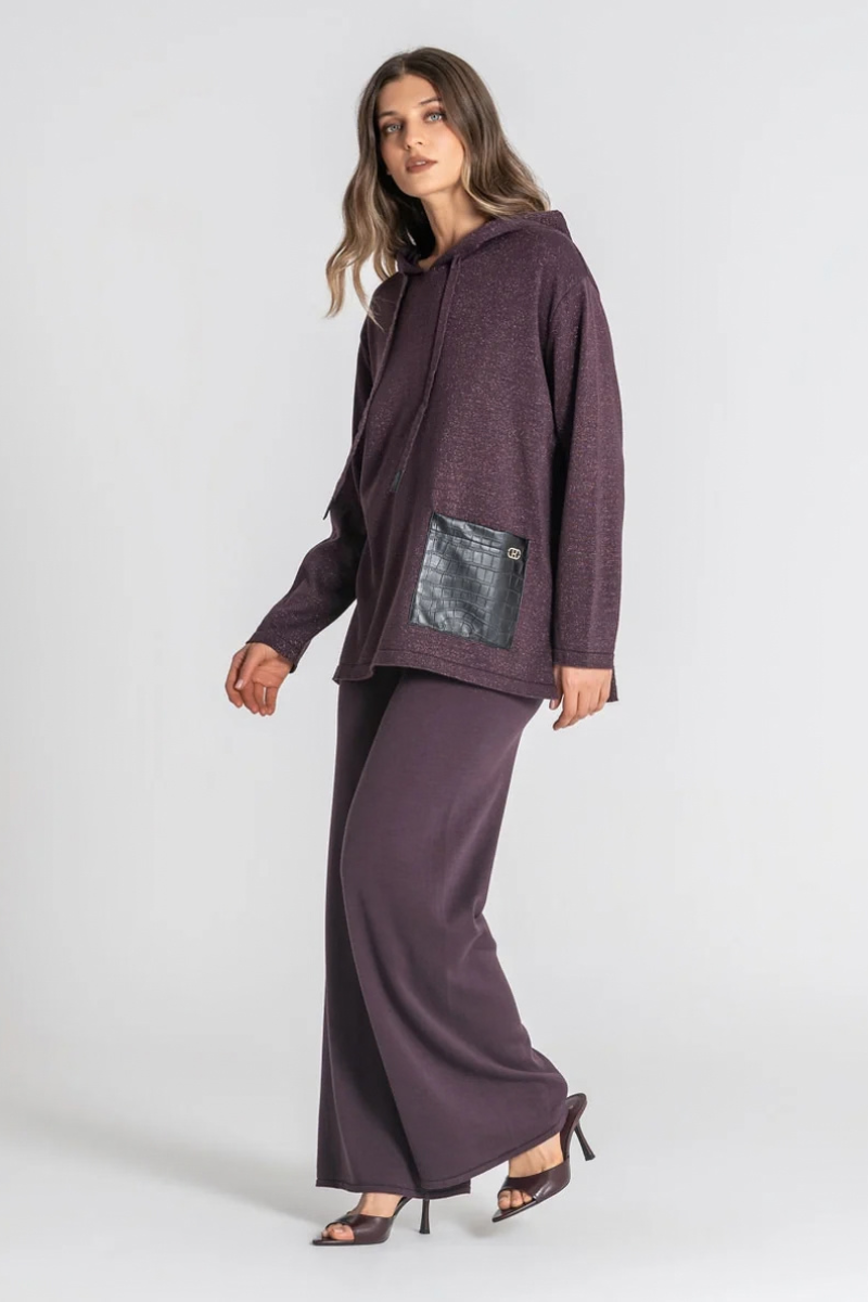 Camisola Rüga Capuz com Bolso Polipele Beringela