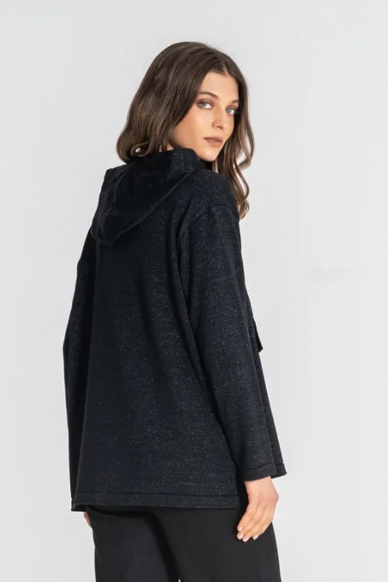 Camisola Rüga Capuz com Bolso Polipele Preta
