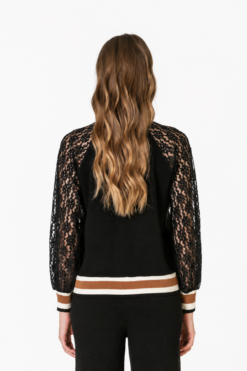 Bomber Rüga com manga em renda Preto