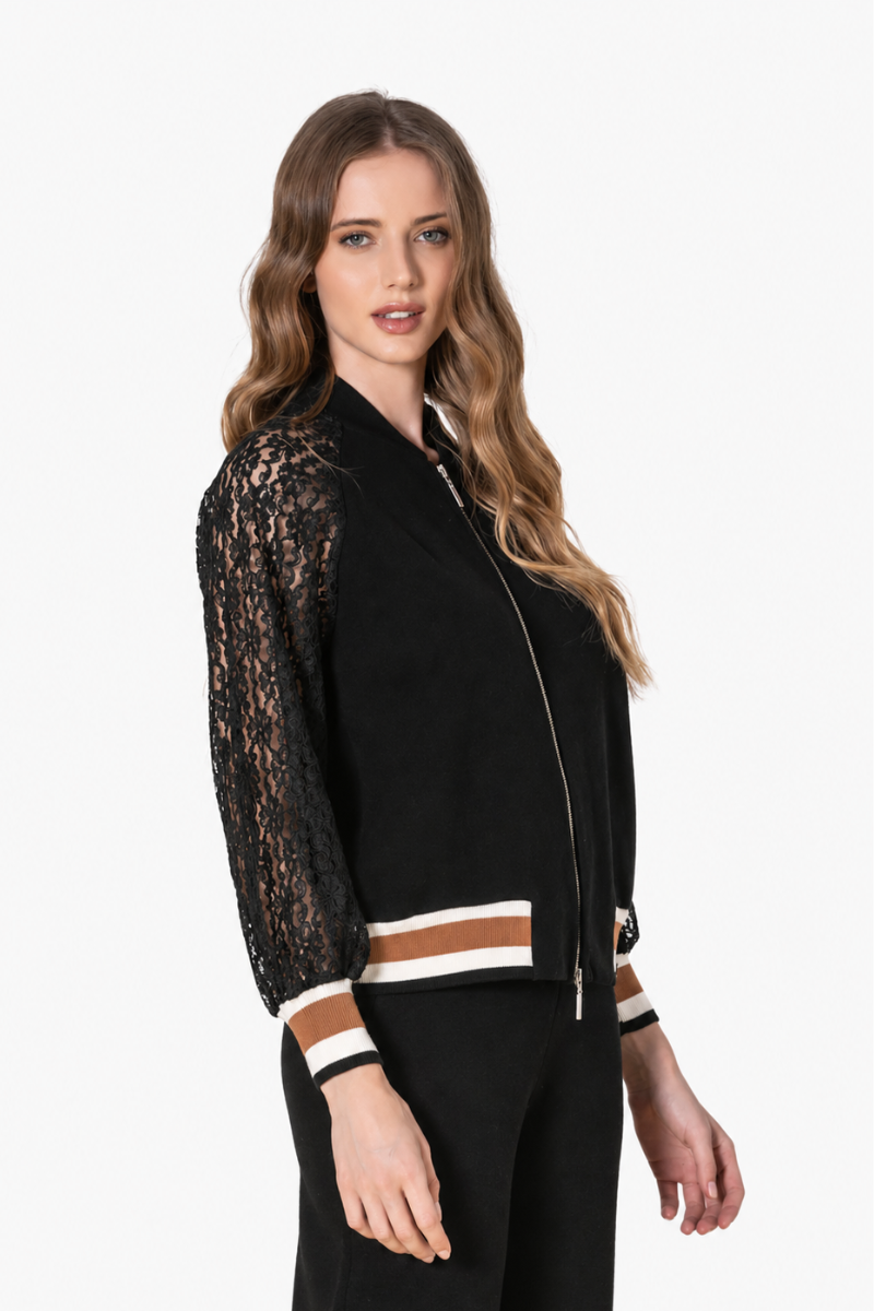 Bomber Rüga com manga em renda Preto