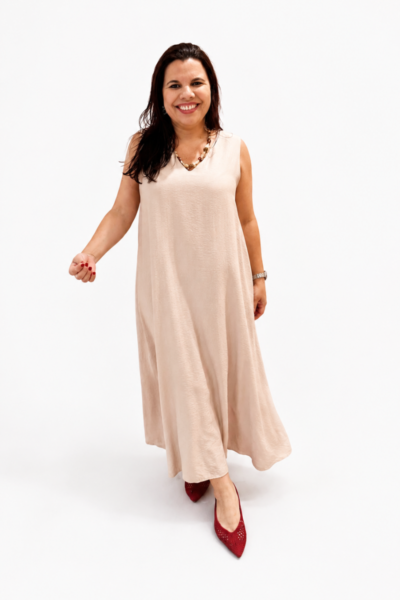 Robe Taupe en Maille Côtelée avec Contraste - RUGA
