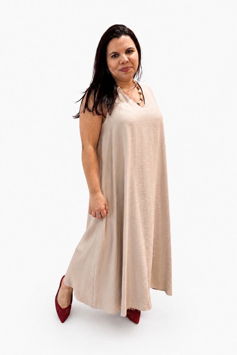 Robe Taupe en Maille Côtelée avec Contraste - RUGA