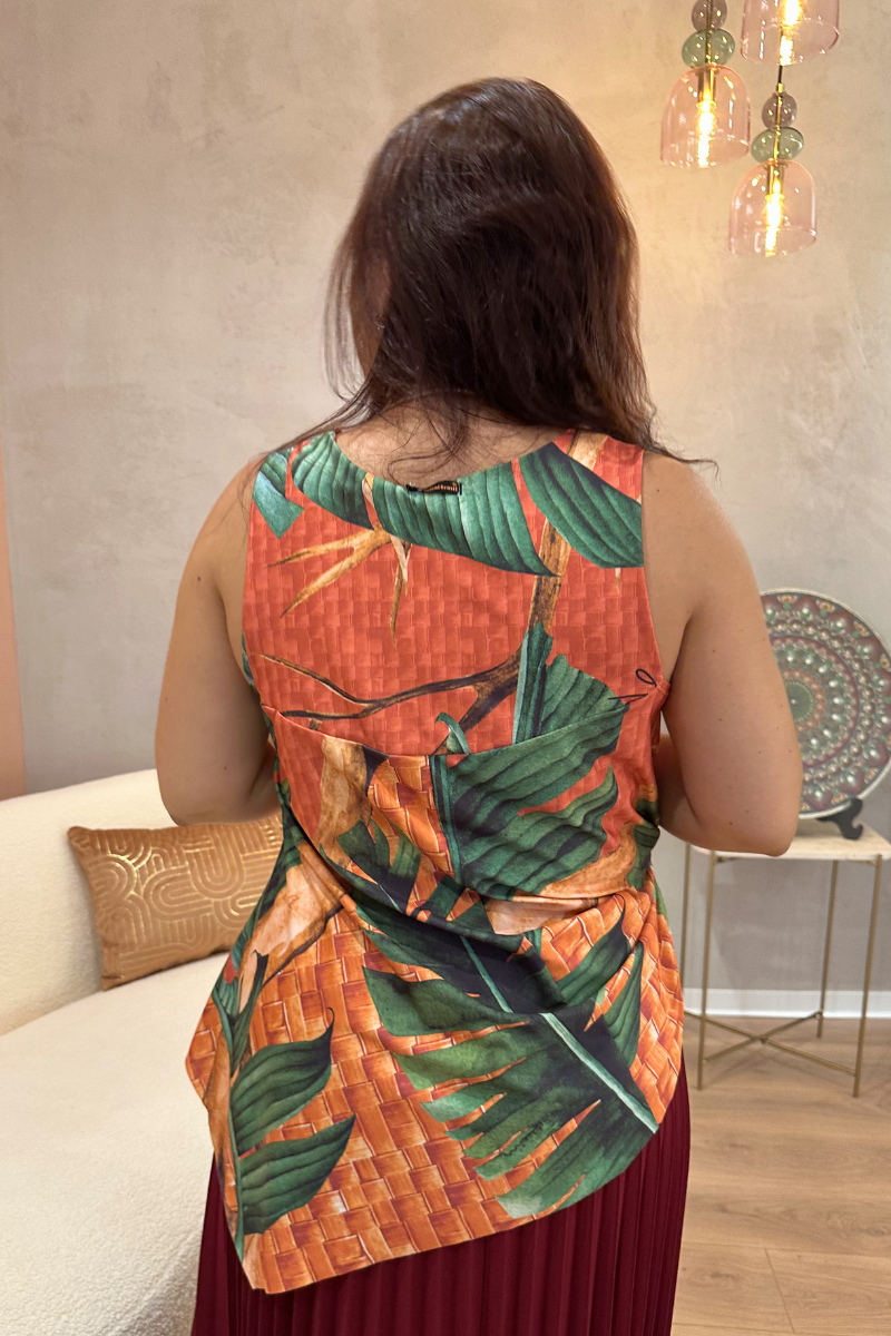 Blusa Tropical Brasil Alça Larga Laranja