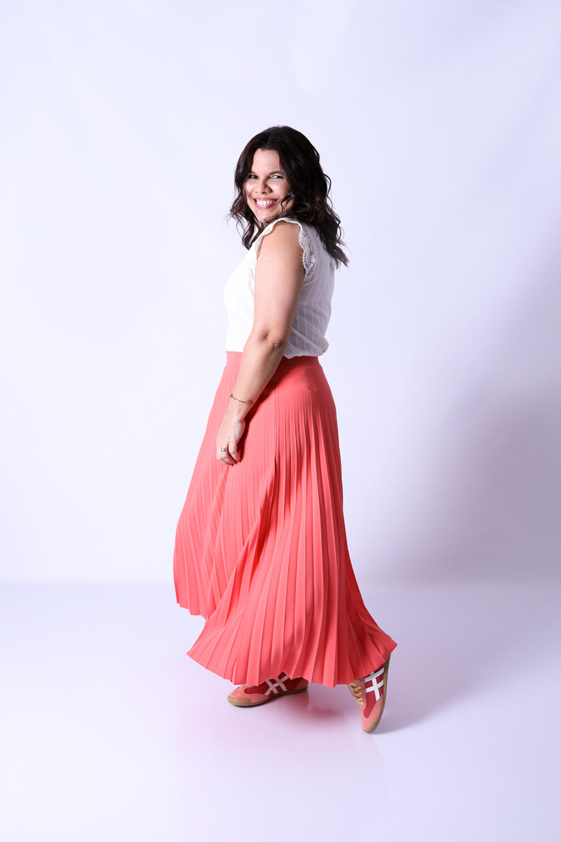 Saia Plissada Lara Coral