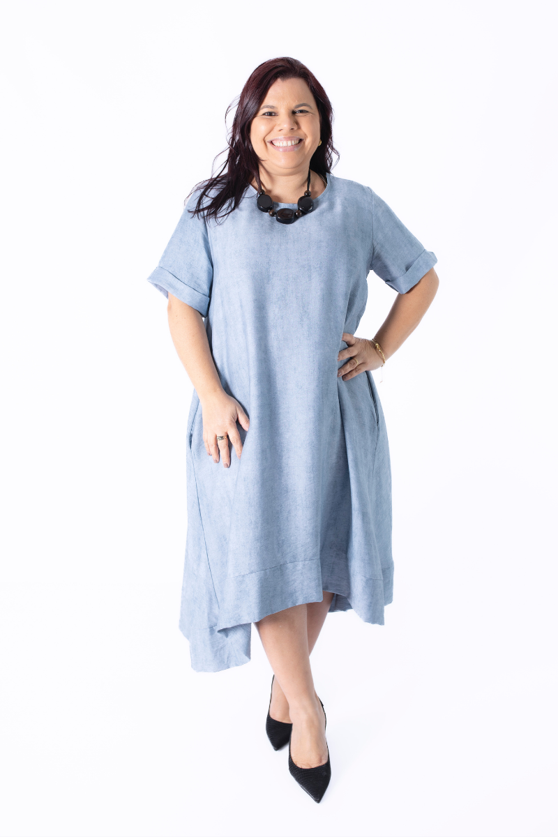 Vestido Topo Canalé con Contraste - RUGA