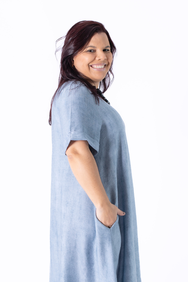 Vestido Topo Canalé con Contraste - RUGA