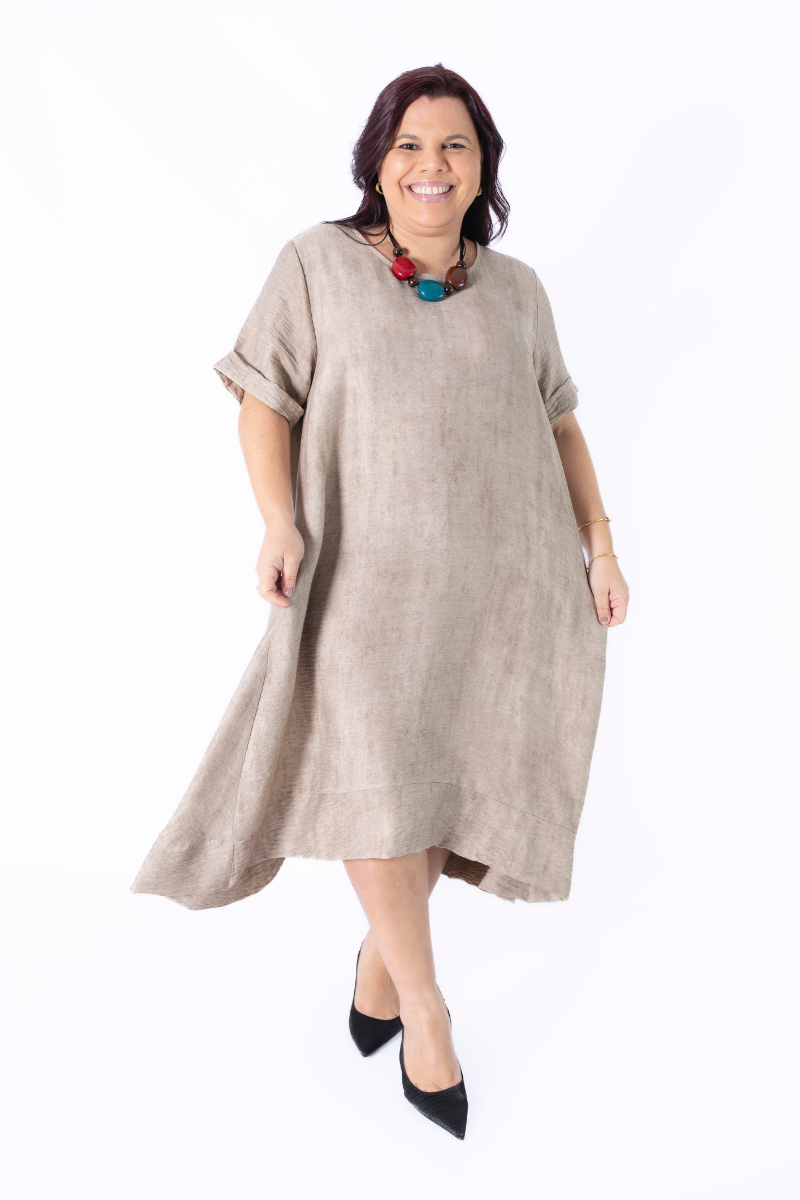 Vestido Topo Canalé con Contraste - RUGA