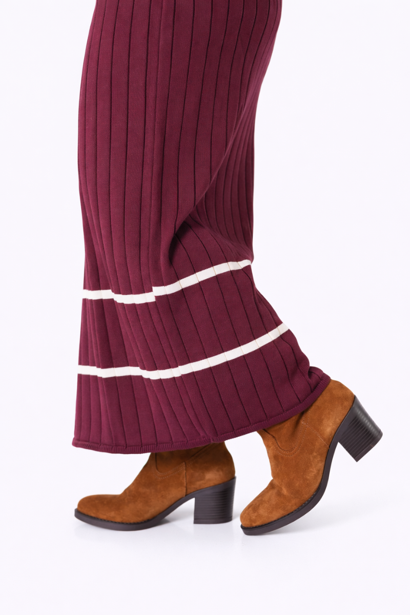 Vestido Rüga Borgonha Canelado com Contraste