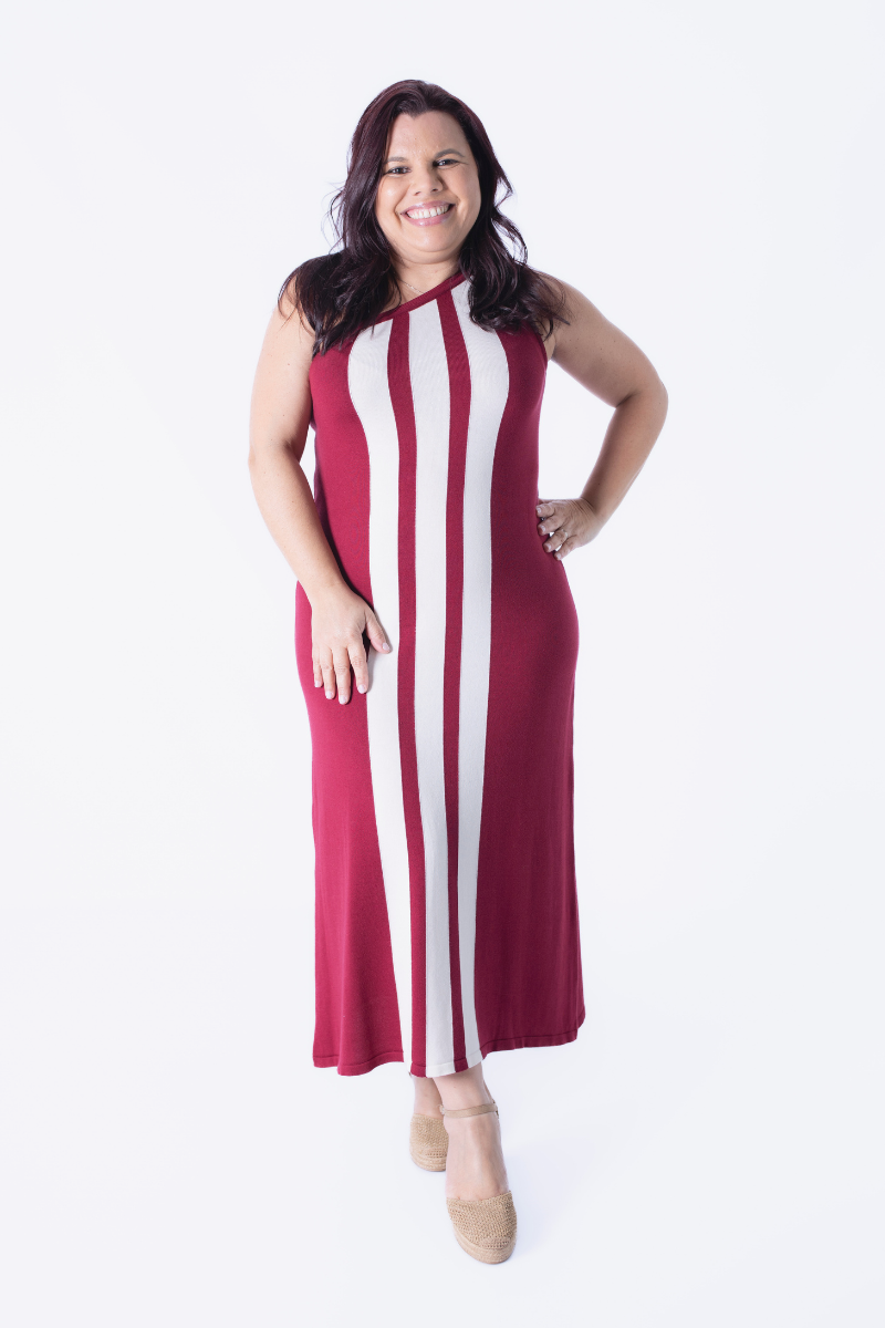 Vestido Topo Canalé con Contraste - RUGA