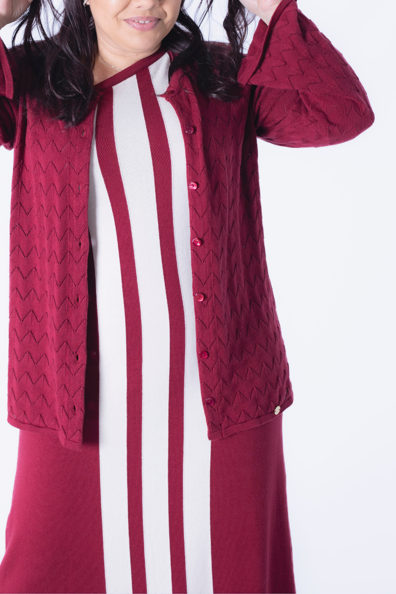 Vestido Rüga Comprido Riscas Bordeaux