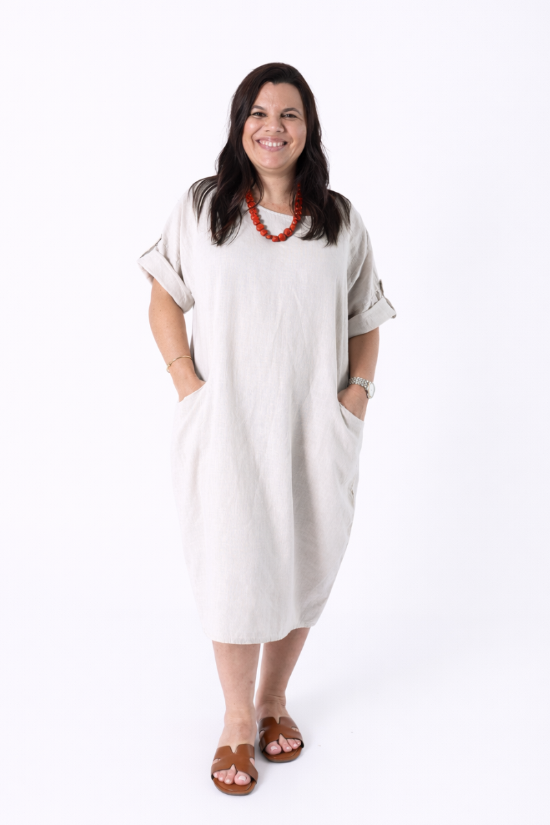 Vestido de Lino Amplio Crudo