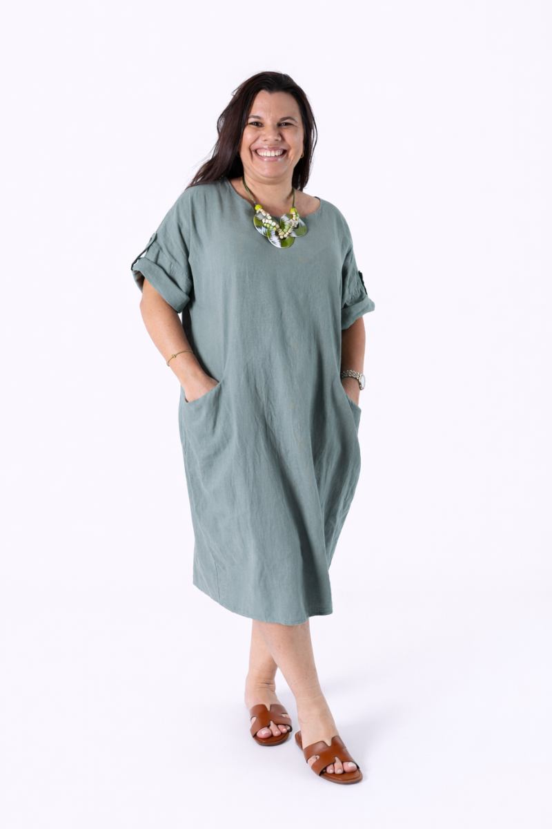 Vestido de Lino Amplio Verde