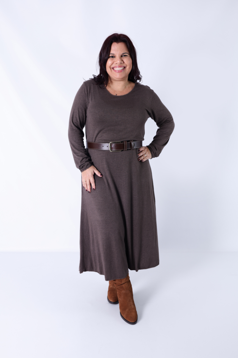 Vestido Malha Sina Castanho
