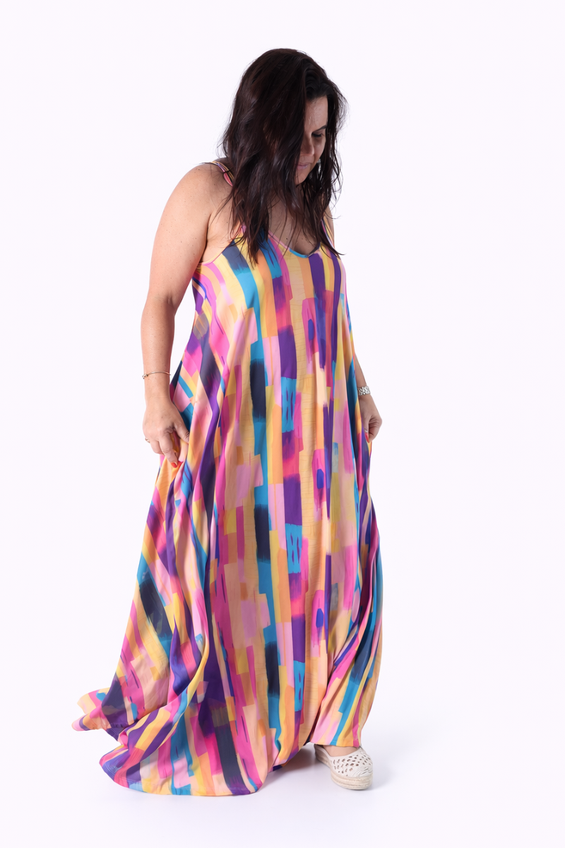 Vestido Rüga alças finas com padrão geométrico