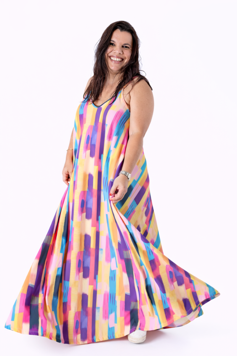 Vestido alças finas com padrão geométrico - RUGA