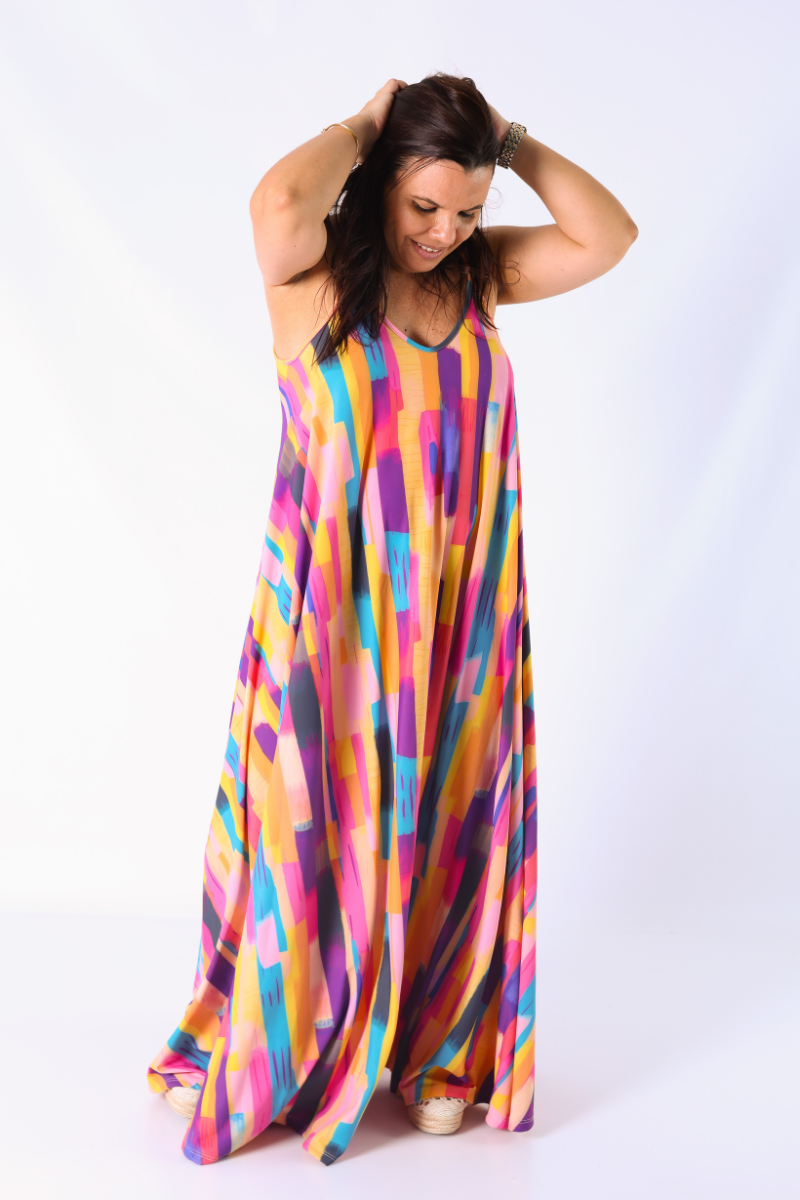 Vestido alças finas com padrão geométrico - RUGA