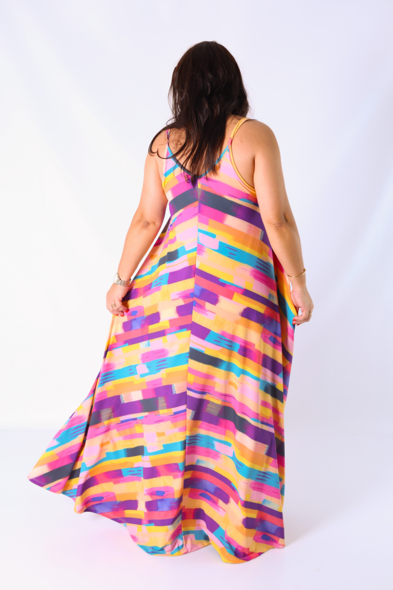 Vestido alças finas com padrão geométrico - RUGA