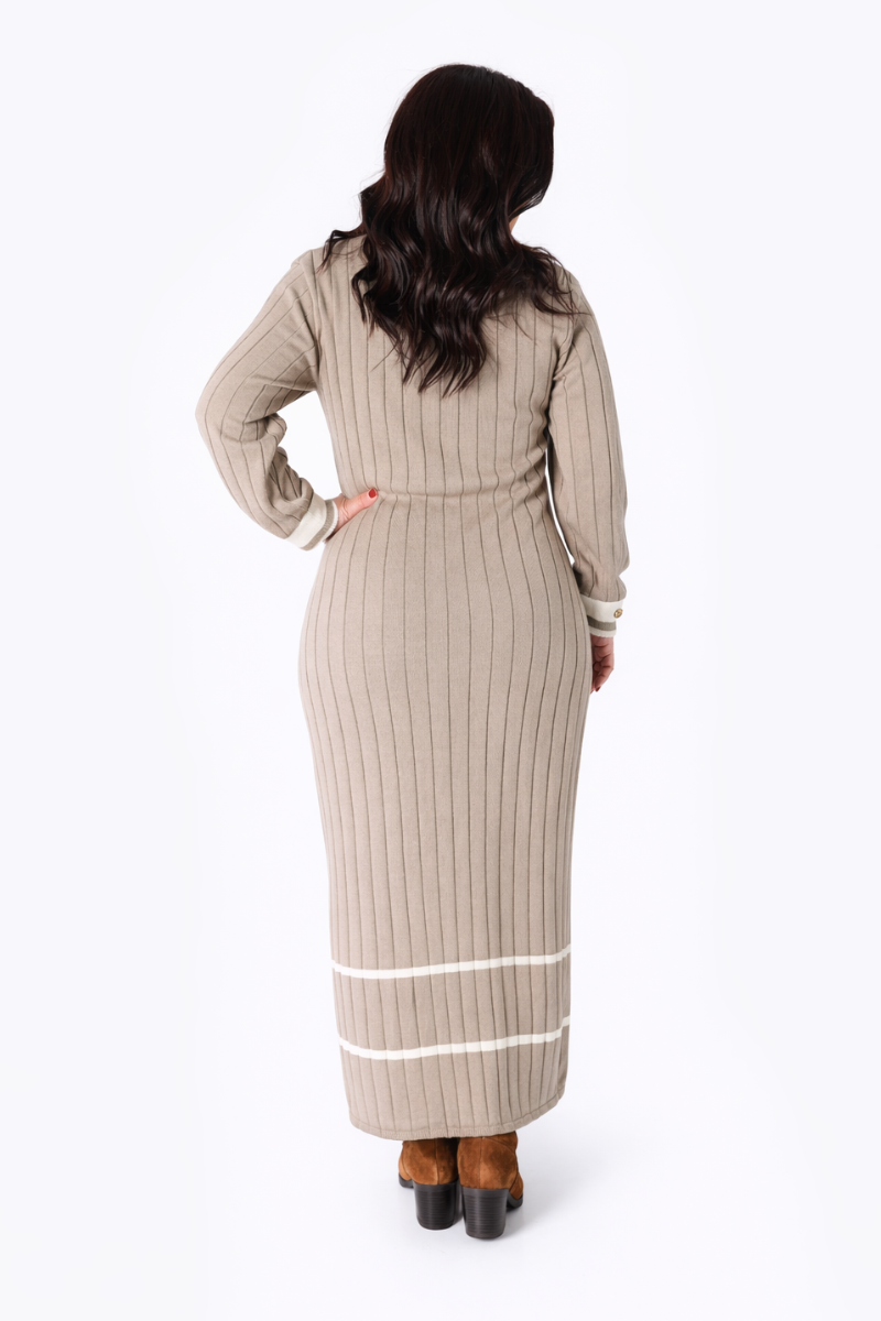 Vestido Rüga Taupe Canelado com Contraste