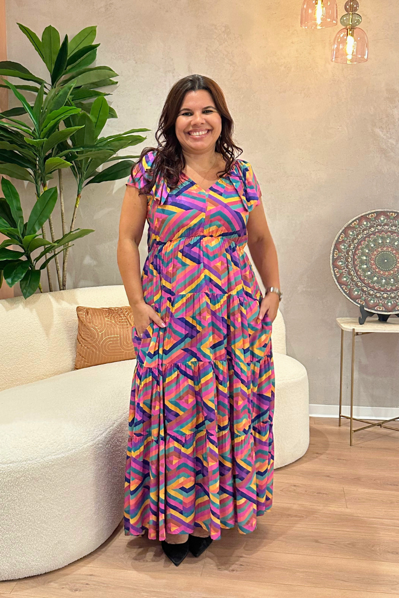 Vestido Bohome Folhos Estampado