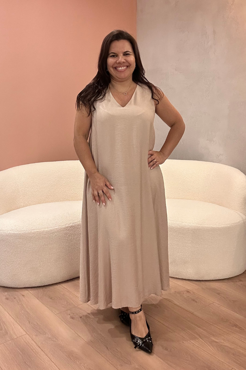 Vestido Topo Canalé con Contraste - RUGA