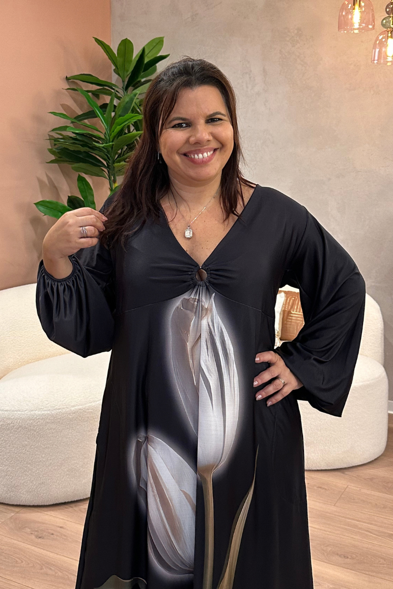 Vestido Tropical Brasil Premium Tulipa Preto